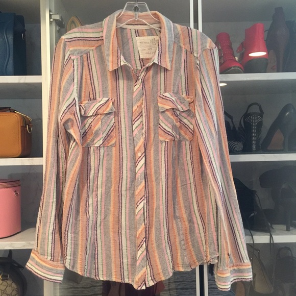 Anthropologie Tops - FINAL DROP linen rainbow 🌈 longsleeve blouse L